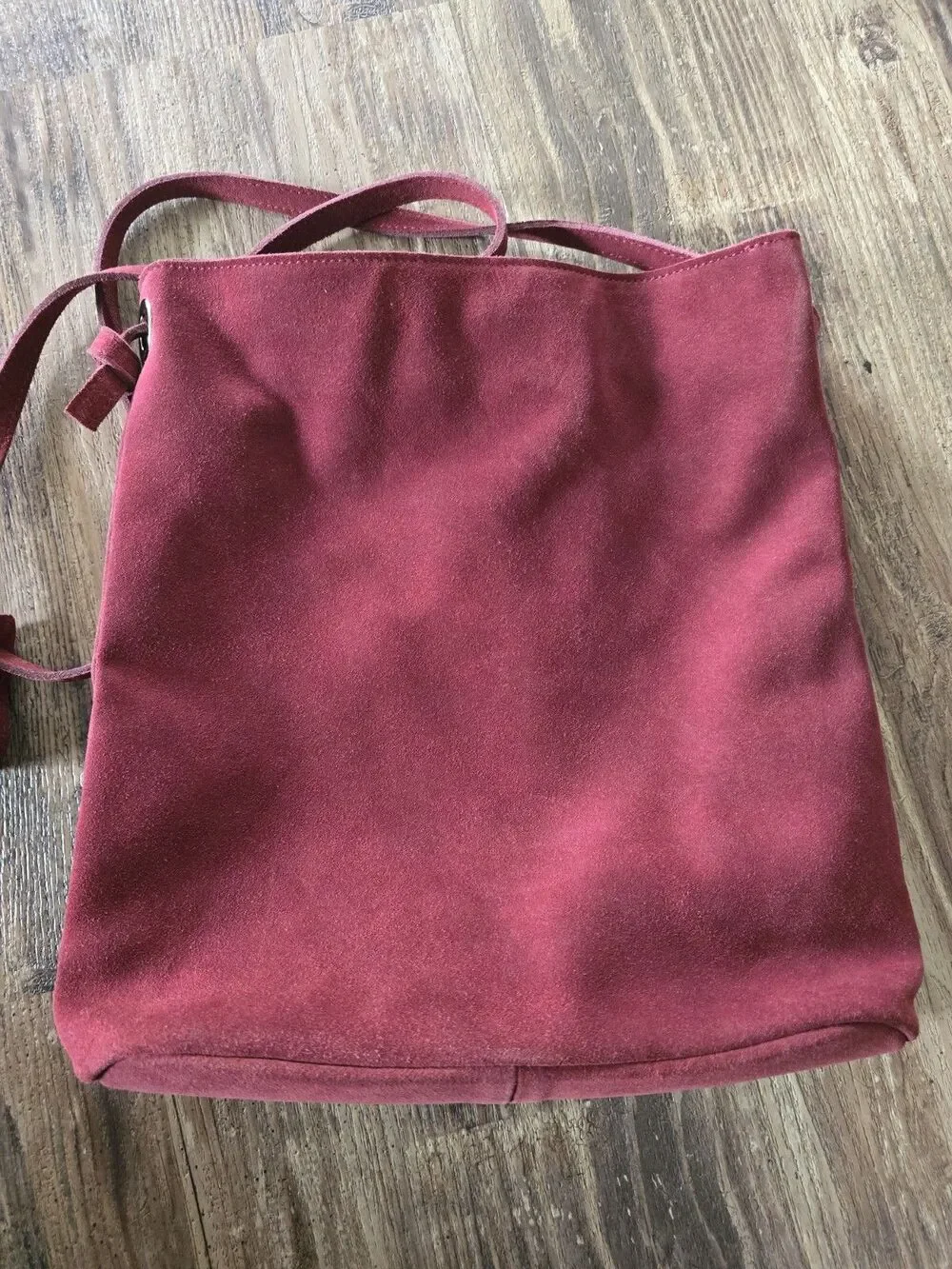 M.I.L.A. Made in Los Angeles Burgundy Suede Leather Bucket Shoulder Bag -...
